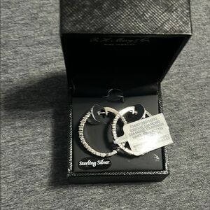 Macys Diamond and Sterling Silver Hoop Earrings